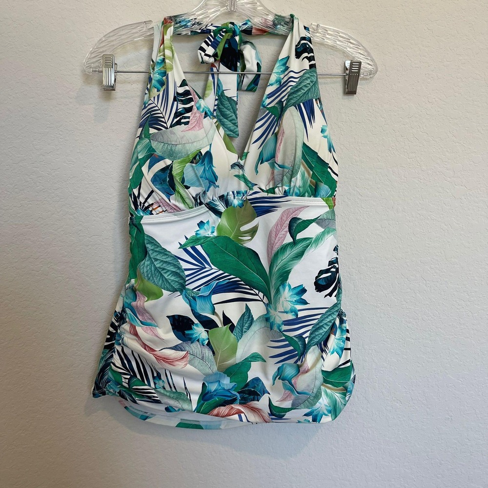 La Blanca‎ Tropical Halter One Piece Swimsuit Ruched Tummy Control Swimwear